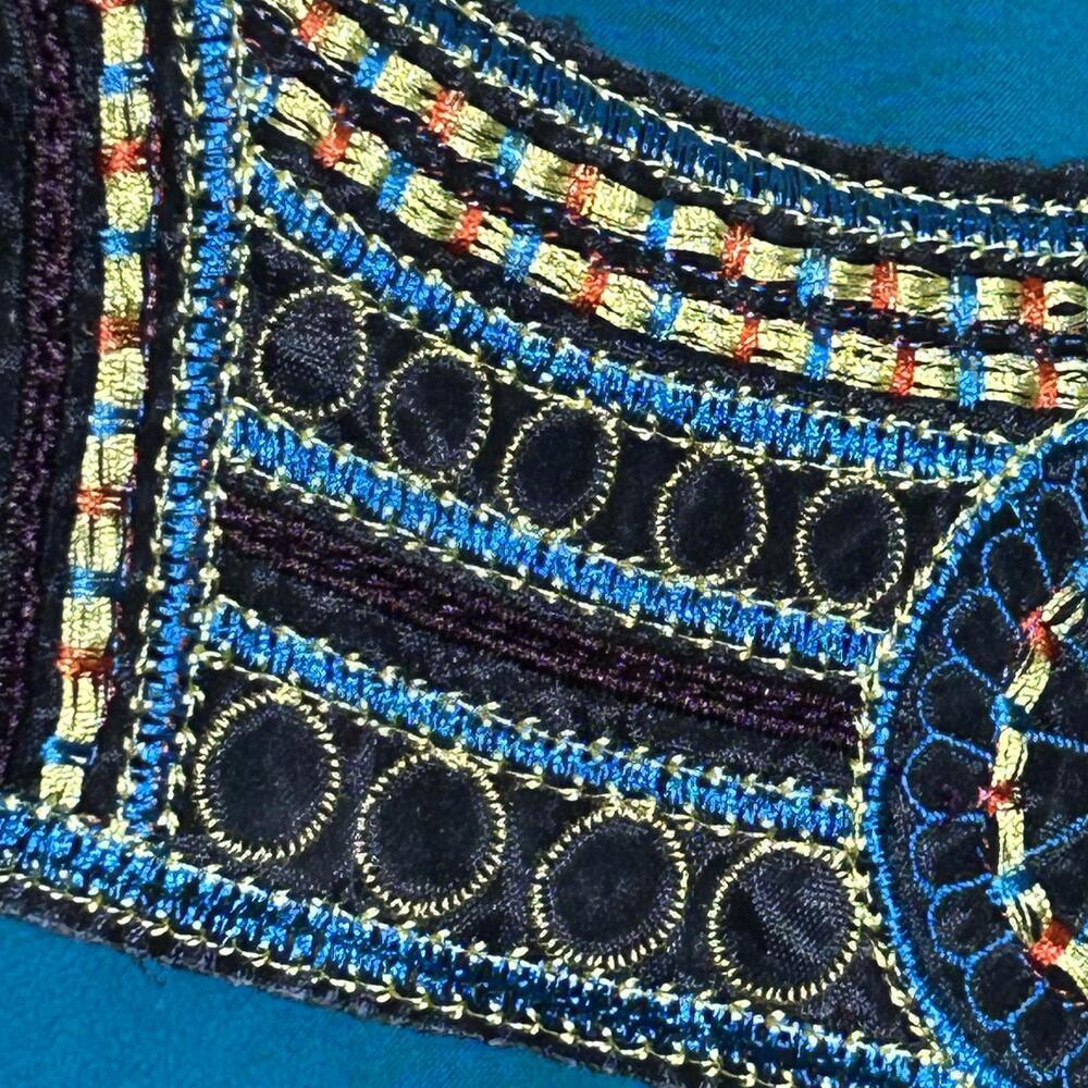 Womens Teal Tunic Dress Embroidered Neckline Size Medium Bohochic - Picture 4 of 5